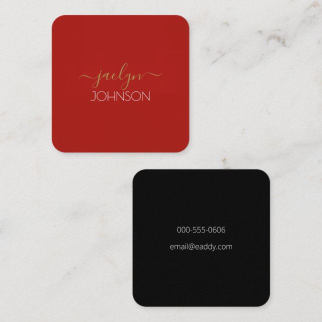 Minimalistisk Elegant Guld Black Personlig Namn Fyrkantigt Visitkort (Fram/baksida)