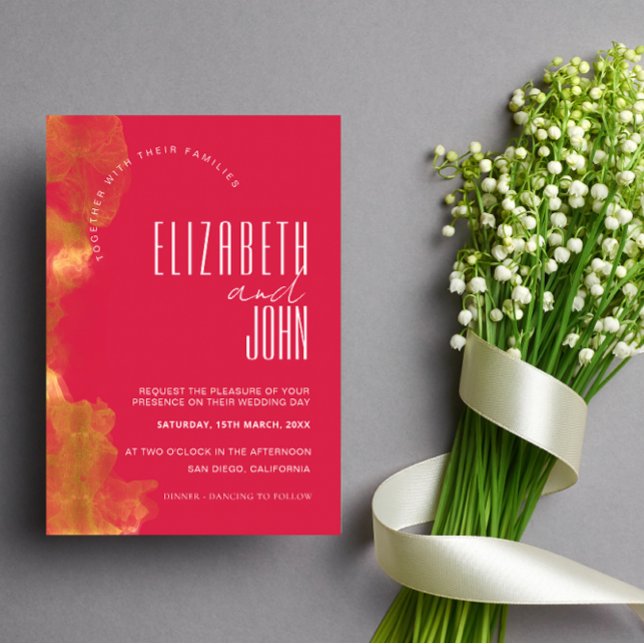 Minimalistisk Elegant Guld och Magenta Bröllop Inbjudningar (Skapare uppladdad)