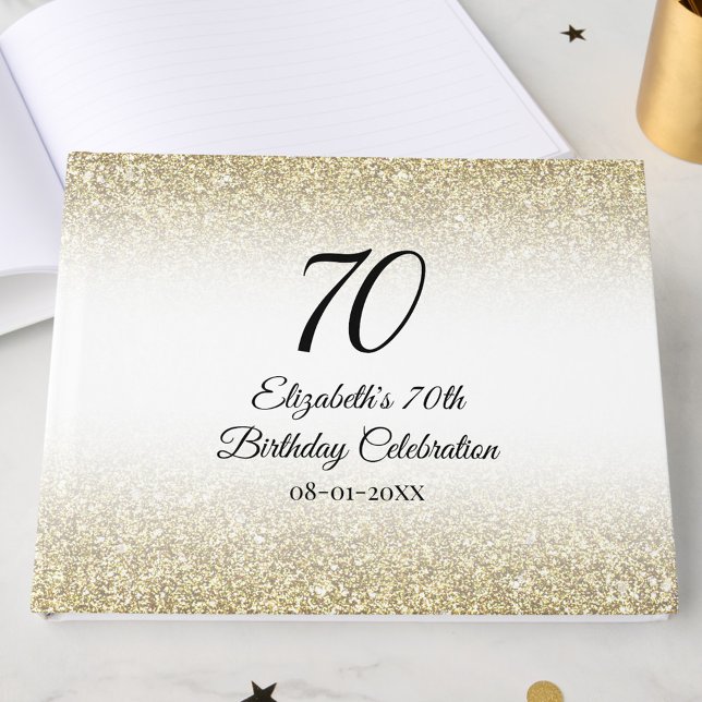Minimalistisk Elegant Guld och Svart 70-årsdag Gästböcker (Skapare uppladdad)
