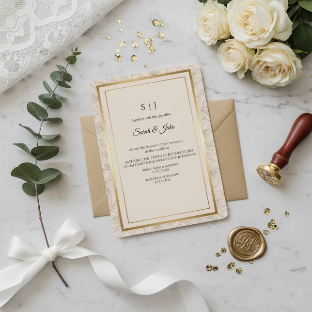 Minimalistisk Elegant Guld Ram Bröllop Inbjudningar (Skapare uppladdad)