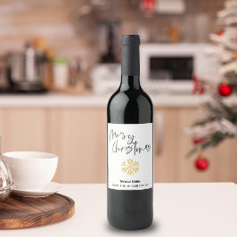 Minimalistisk Elegant Guld Snö Flake God jul Vinflaska Etikett
