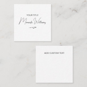 Minimalistisk Elegant, handskriven, eget namn vit Fyrkantigt Visitkort