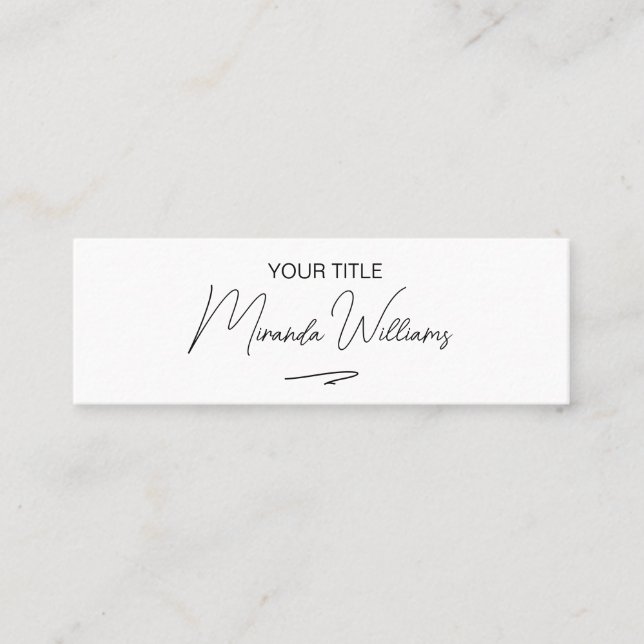 Minimalistisk Elegant, handskriven, eget namn vit Mini Visitkort (Framsida)