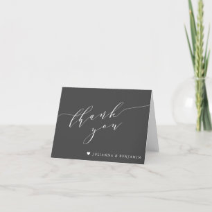 Minimalistisk Elegant Heart Black White Bröllop Tack Kort