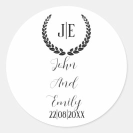 Minimalistisk elegant i monogram, svart och vit br runt klistermärke