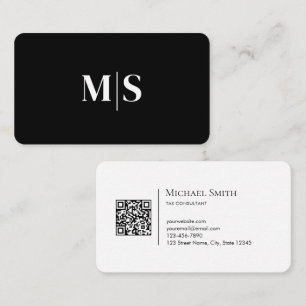 Minimalistisk Elegant Initialer QR-kod Svart och V Visitkort