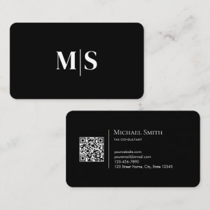 Minimalistisk Elegant Initialer QR-kod Vit på Svar Visitkort