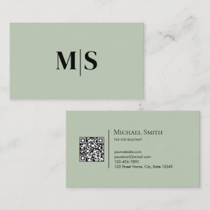Minimalistisk Elegant Initialer QRCode Sagegrön Visitkort