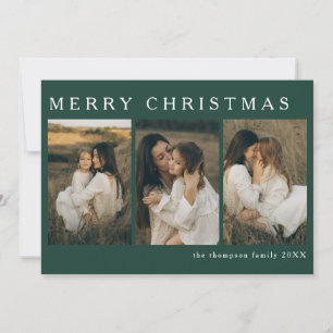 Minimalistisk Elegant Jul Enkel 4-foto-Grönt Julkort