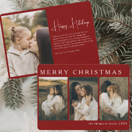 Minimalistisk Elegant jul Enkel 4 fotoröd Julkort