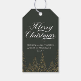 Minimalistisk elegant Julgran Mörk grönt Guld Presentetikett