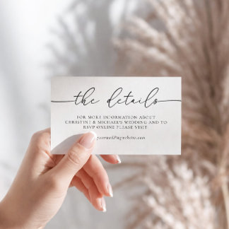 Minimalistisk Elegant Kalligrafi Bröllopsdetaljer Tilläggskort