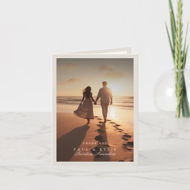 Minimalistisk Elegant Kalligrafi Foto Bröllop Tack Kort (Framsida)