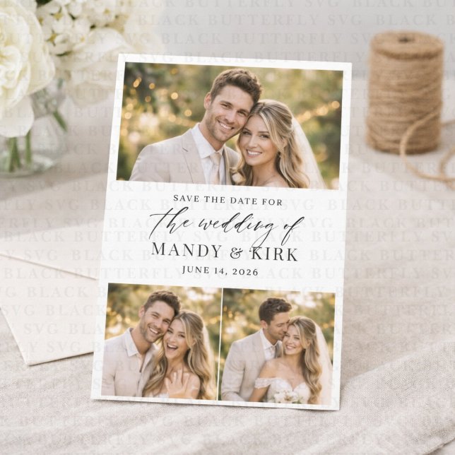 Minimalistisk Elegant Kalligrafi Foto Spara Datume Magnetisk Inbjudningskort (save the date wedding announcement)