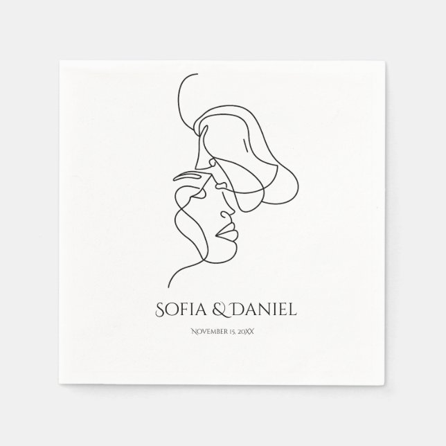 Minimalistisk Elegant Konstnärlig Linnear Bröllop Pappersservett (Framsidan)