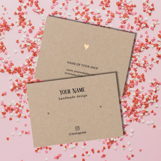 Minimalistisk Elegant Kraft Guld Heart EarrCard Visitkort (Skapare uppladdad)