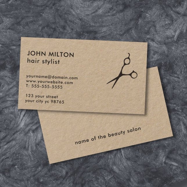 Minimalistisk Elegant Kraft Papper Scissor HairSty Visitkort (Skapare uppladdad)