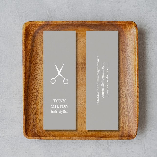 Minimalistisk Elegant Light Grått White Hairstylis Mini Visitkort (Skapare uppladdad)