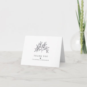 Minimalistisk Elegant Löv Black White Bröllop Tack Kort