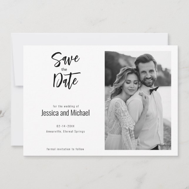 💍 Minimalistisk Elegant med foto Spara Datumet (Framsida)