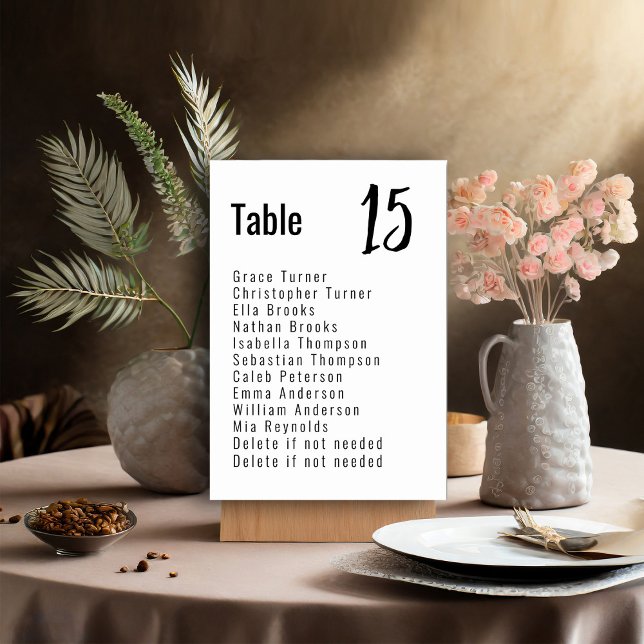 💍 Minimalistisk Elegant med gästlista Bordsnummer (Customizable Elegant double sided Vertical Table Number Card from the Elegance Collection)