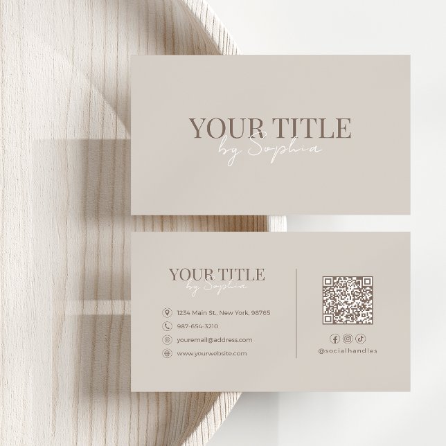 Minimalistisk Elegant Modern Beige Neutral QR-kod Visitkort (Skapare uppladdad)
