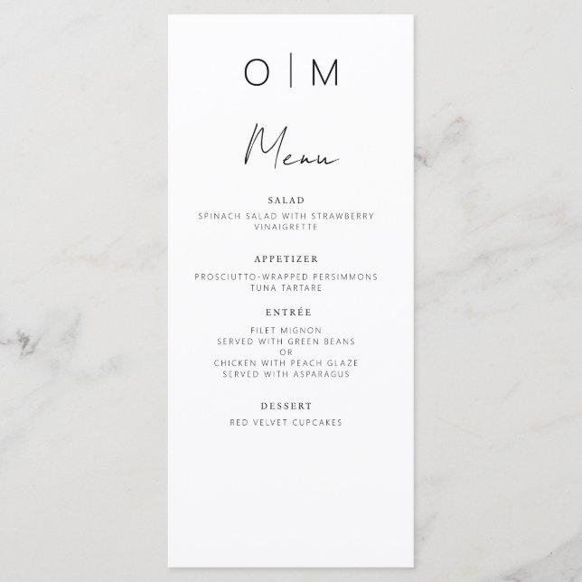Minimalistisk Elegant Modern bröllopsmottagning Meny (Framsida)