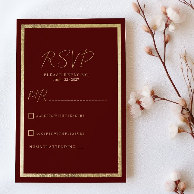 Minimalistisk elegant, modern burgundisk guld OSA Inbjudningar (Minimalist elegant modern burgundy gold RSVP)