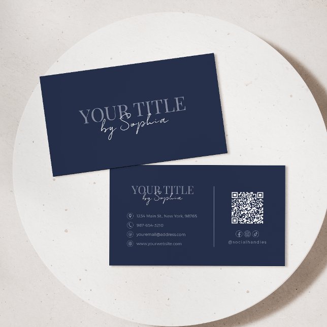 Minimalistisk Elegant Modern Marinblå QR-kod Visitkort (Skapare uppladdad)