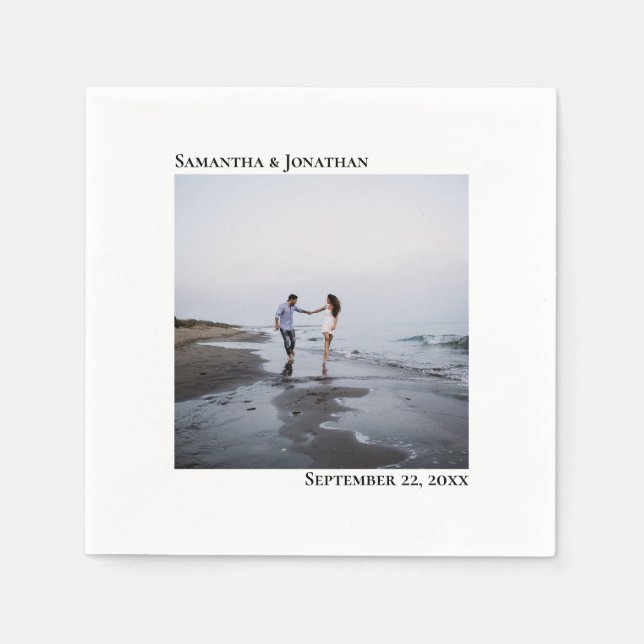 Minimalistisk Elegant Modern White Bröllop Photo Pappersservett (Framsidan)
