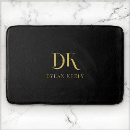 Minimalistisk Elegant Monogram Black Guld Snyggt Badrumsmatta