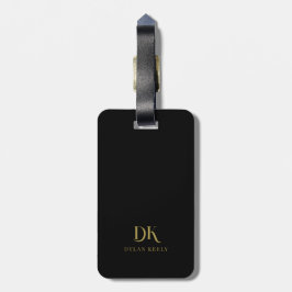 Minimalistisk Elegant Monogram Black Guld Snyggt Bagagebricka
