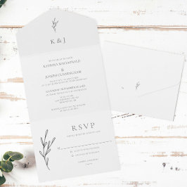 Minimalistisk Elegant Monogram Bröllop Black White