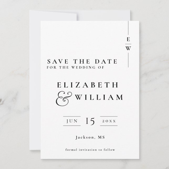 Minimalistisk Elegant Monogram Bröllop Spara Datumet (Framsida)