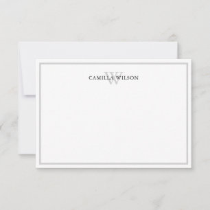 Minimalistisk Elegant Monogram Grå Vit Anpassad Anteckningskort