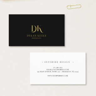 Minimalistisk Elegant Monogram Modern Svart Guld Visitkort