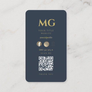 Minimalistisk Elegant - Monogram Mörk blått QR Bus Visitkort