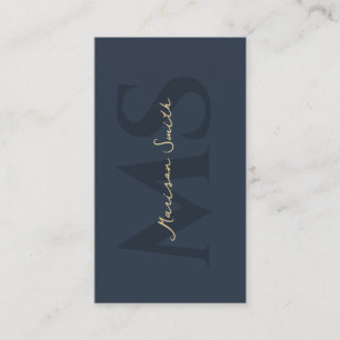 Minimalistisk Elegant - Monogram Mörk blått QR Bus Visitkort