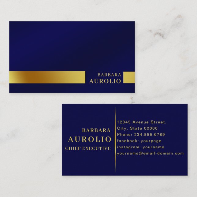 Minimalistisk Elegant Monogram Mörk Navy Blue Guld Visitkort (Fram/baksida)