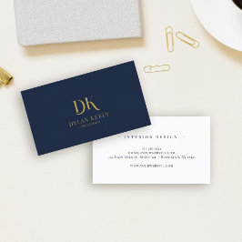Minimalistisk Elegant Monogram Mörk Navy Blue Guld Visitkort