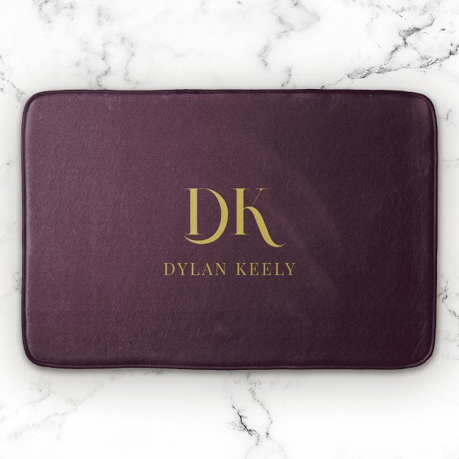 Minimalistisk Elegant Monogram Mörk Red Guld Snygg Badrumsmatta (Skapare uppladdad)