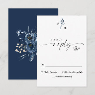 Minimalistisk Elegant Monogram Navyblå Kalligrafi OSA Kort