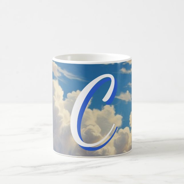 Minimalistisk Elegant Monogram Sky Blå Moln Kaffemugg (Center)
