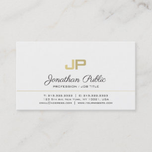 Minimalistisk Elegant Monogram White Guld Plain Visitkort