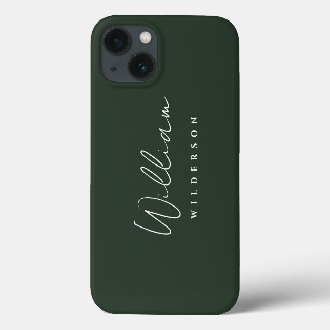 Minimalistisk Elegant, Mörk grönt Monogram-skog (Baksida)