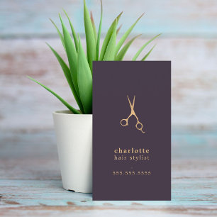 Minimalistisk Elegant Mörk Lila Falsk Guld Frisör Visitkort