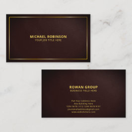 Minimalistisk Elegant Mörkbrun Läder Guld Ram Visitkort