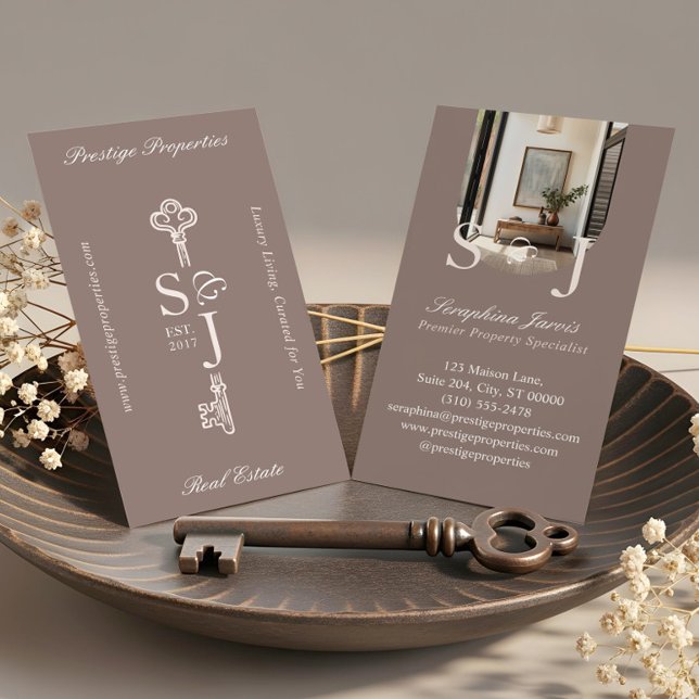 Minimalistisk Elegant Nyckelmonogram Stilig Valvbå Visitkort (Minimal Elegant Key Monogram Stylish Arch Photo Business Card)