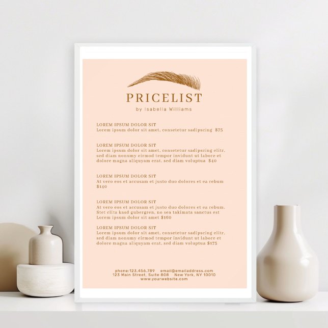 Minimalistisk Elegant Ögonbrynssalong Prislista Poster (Minimal Elegant Eyebrow Salon Pricelist Poster Template)