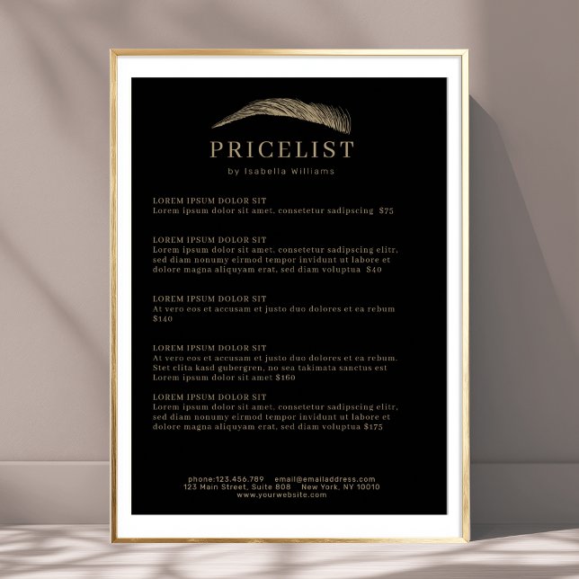 Minimalistisk Elegant Ögonbrynssalong Prislista Poster (Minimal Elegant Eyebrow Salon Pricelist Poster Template)